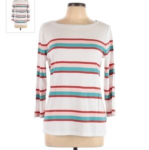 The Talbots Tee 3/4 Sleeves Striped Top Women's Large L Casual Comfort Everyday